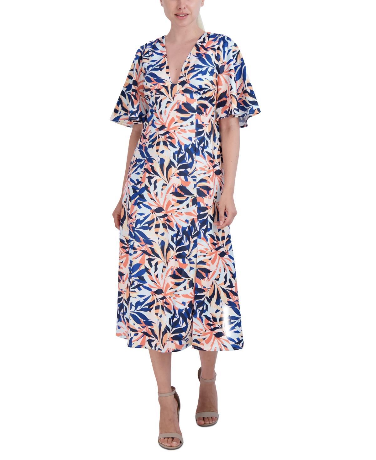 Womens Tropical-Print Midi-Dress Product Image