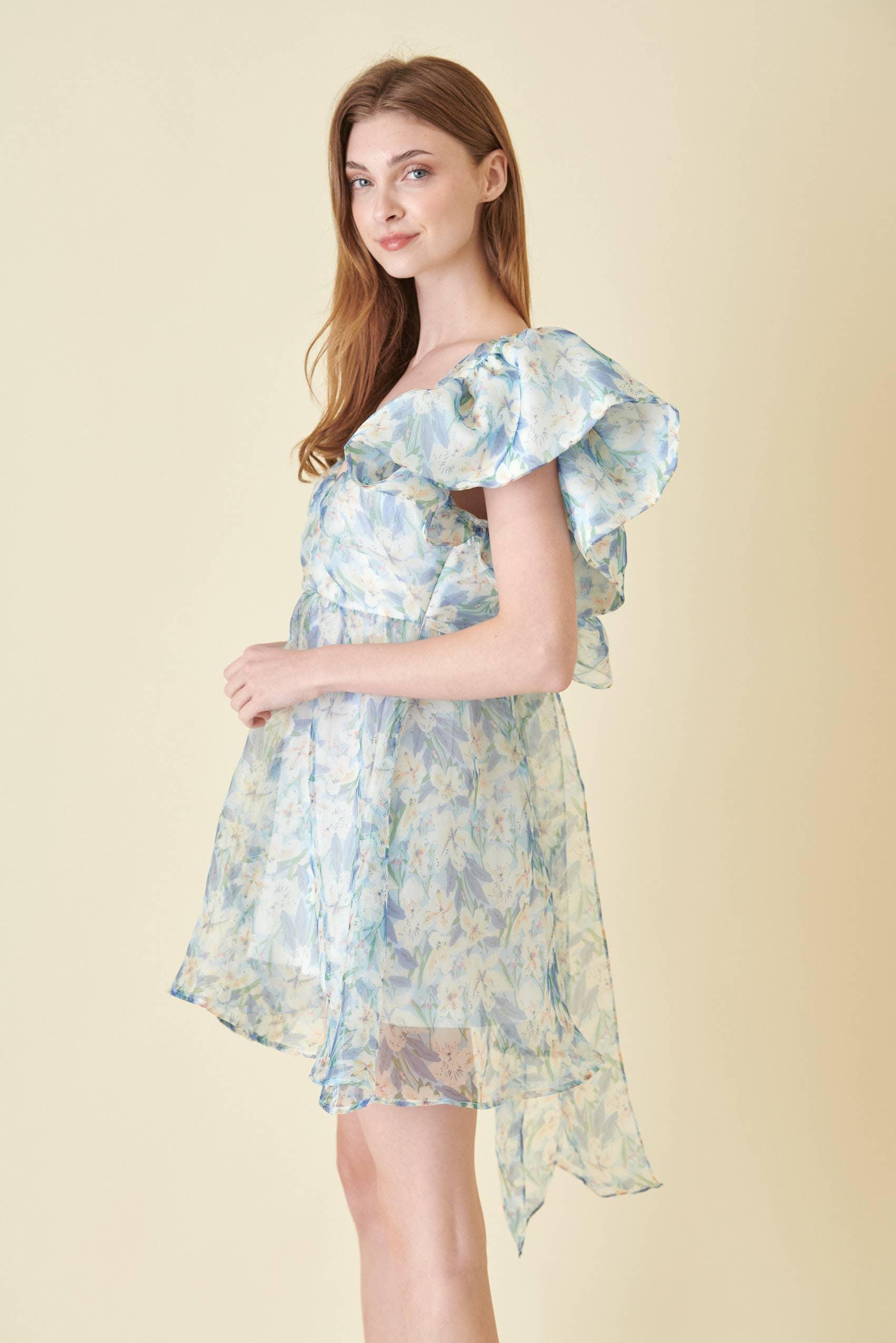 Watercolor Organza Bow Tie Mini Dress Product Image