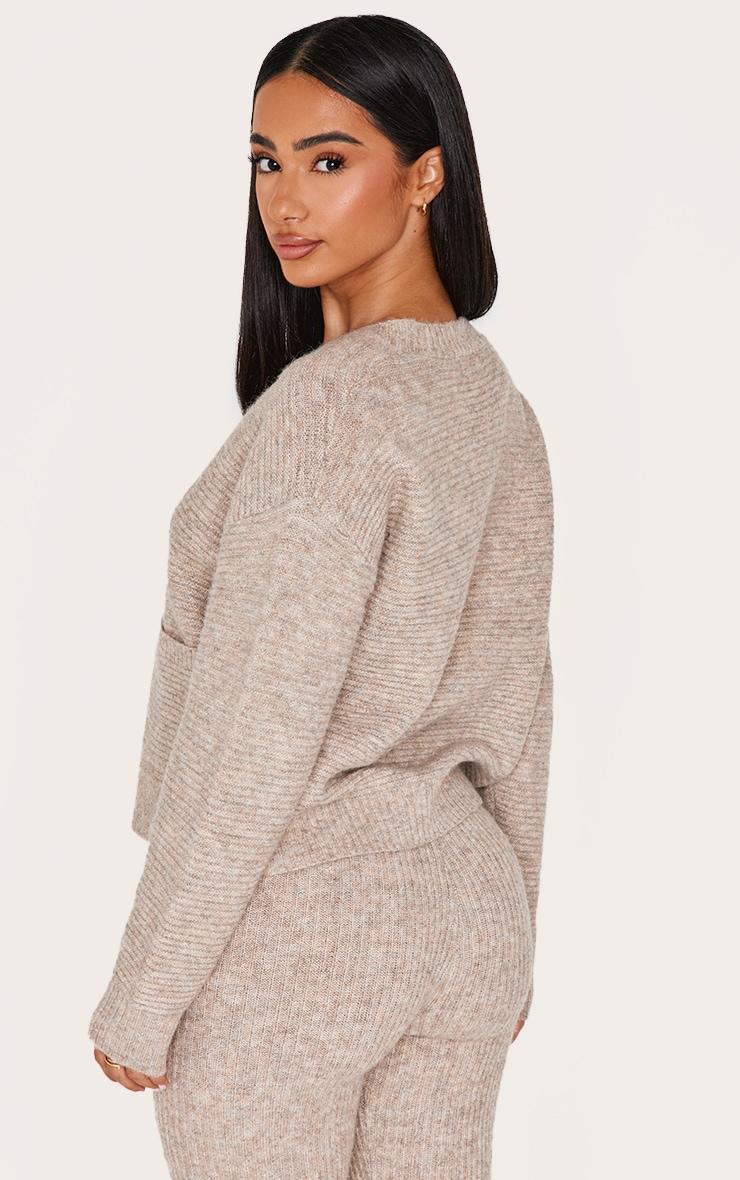 Petite Taupe Rib Knit Oversized Cardigan Product Image