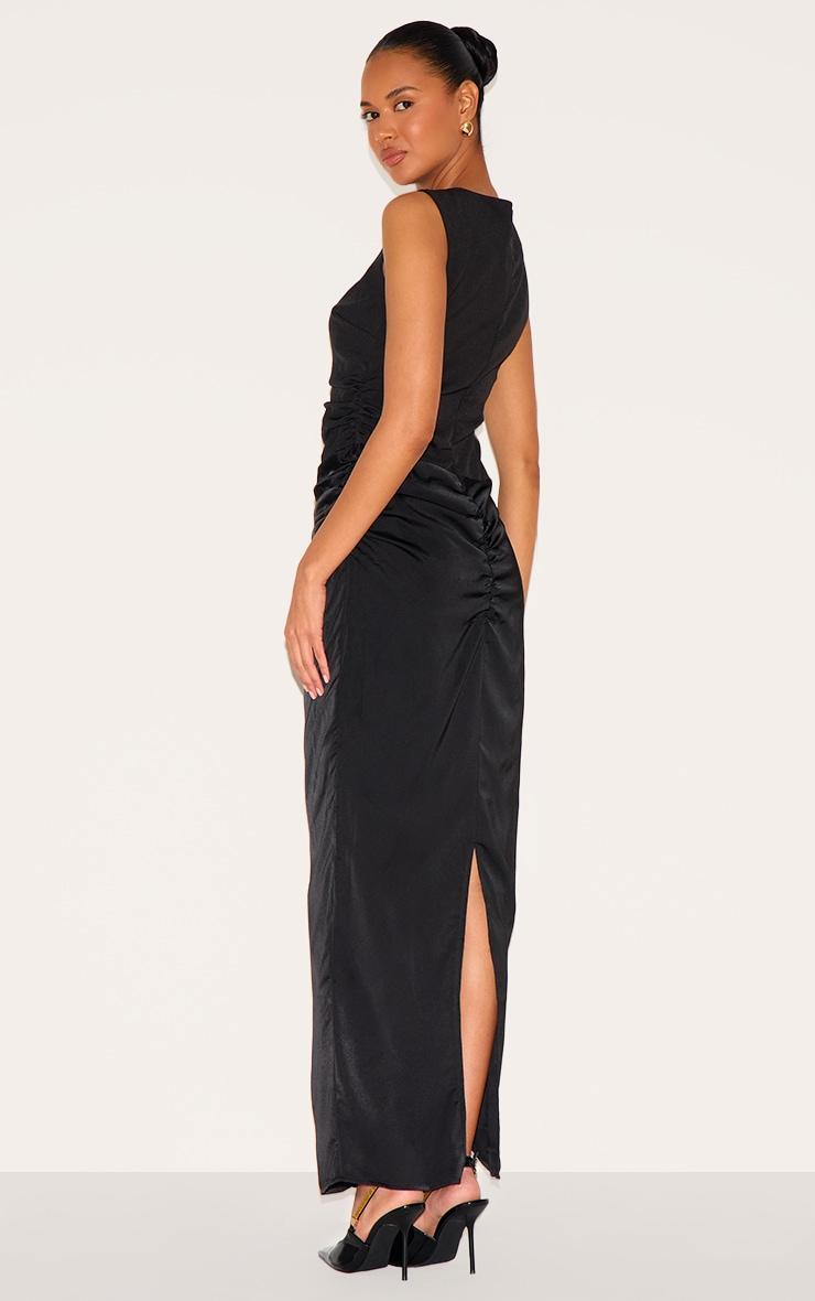 Black Woven High Neck Ruched Drape Midaxi Dress Product Image