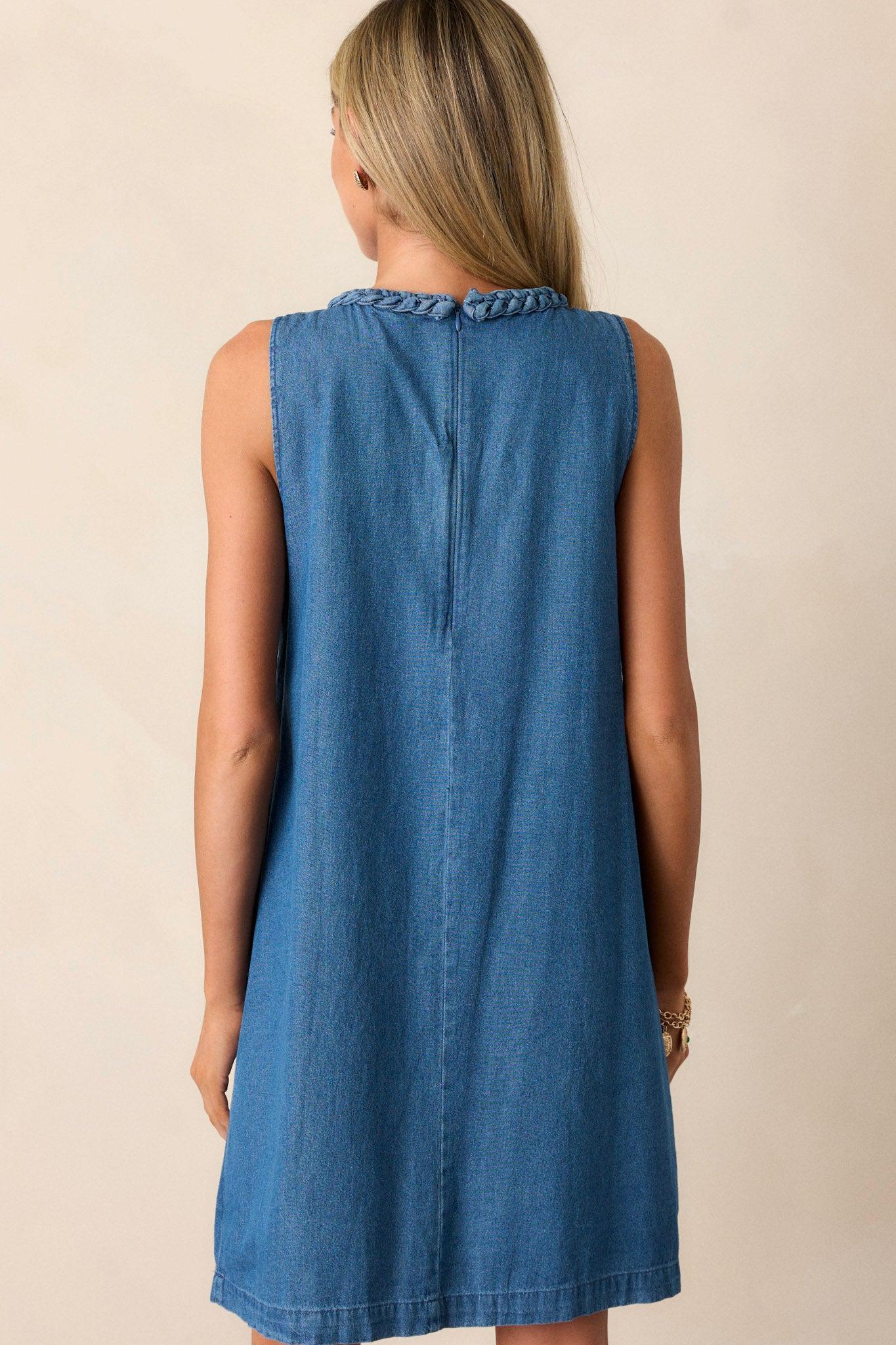 Chic Charm Cotton Medium Wash Chambray Mini Dress Product Image