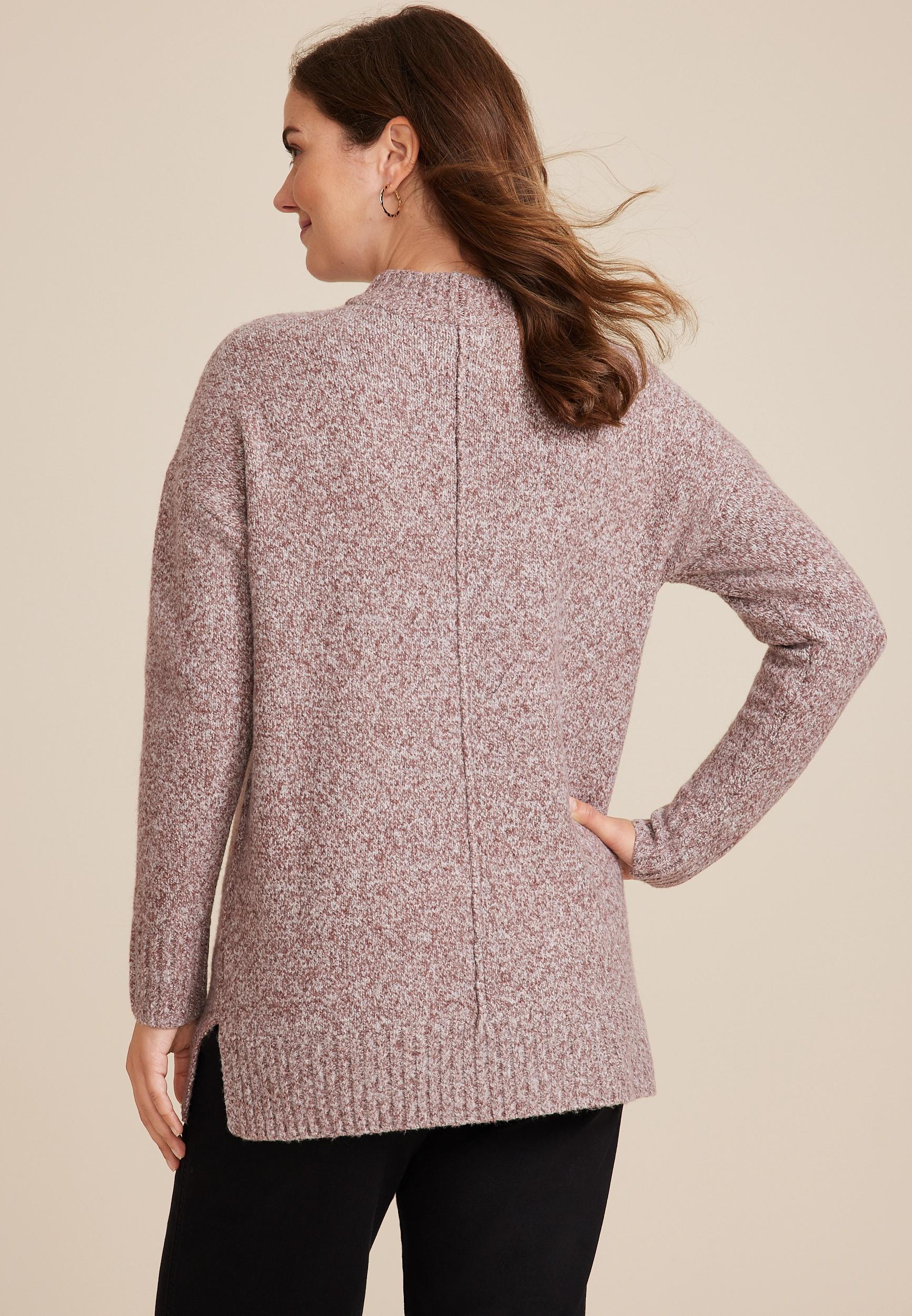 Marled Mock Neck Tunic Sweater Product Image