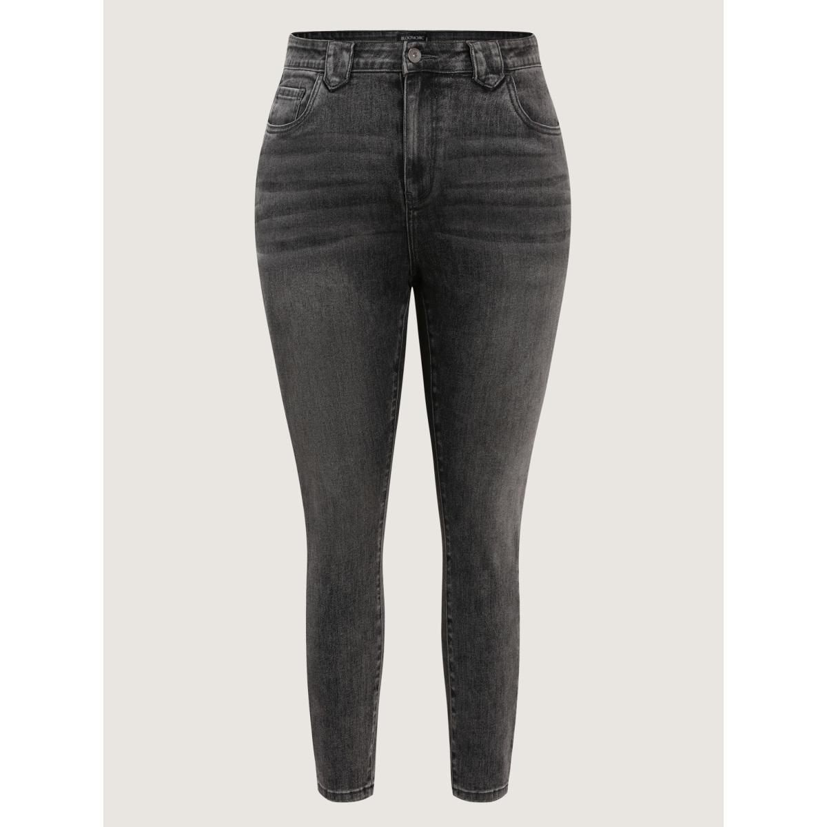Plus Size Supersoft Stretchy Skinny-Fit Jeans Women Denimgrey Leisure Topstitching High stretch Slanted pocket Jeans BloomChic 30/6X Product Image