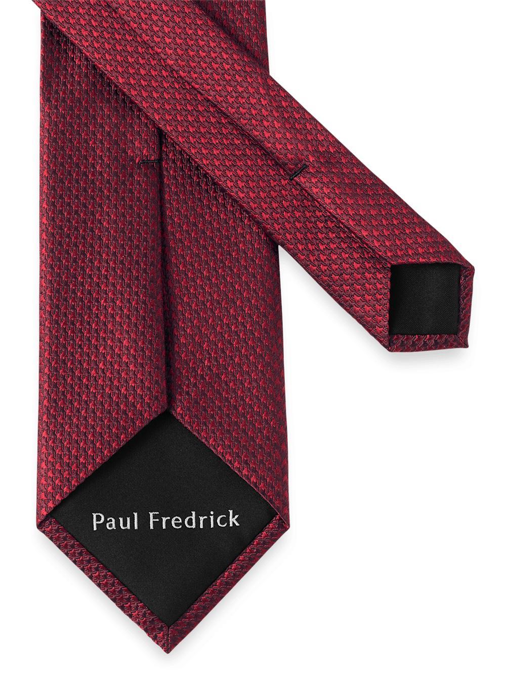 Houndstooth Woven Silk Tie - Burgundy Product Image