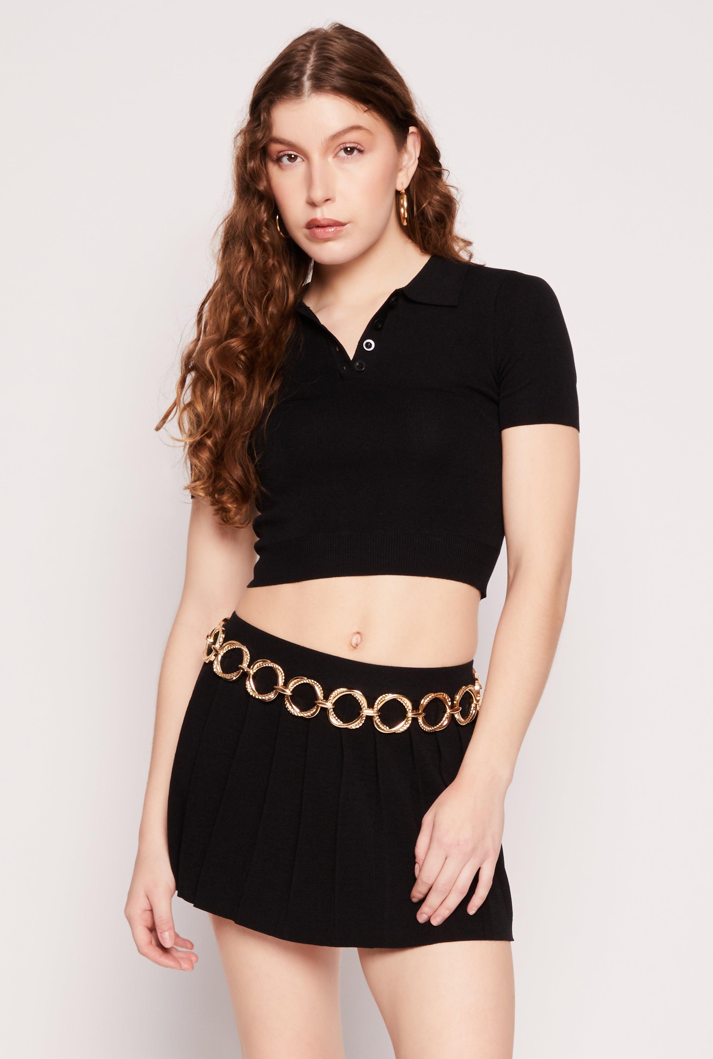 Womens Cropped Short Sleeve Polo Shirt Product Image