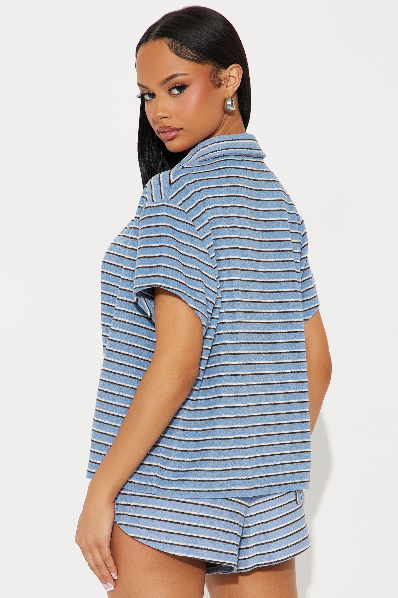 Having Fun Striped Short Set - Blue/combo Product Image