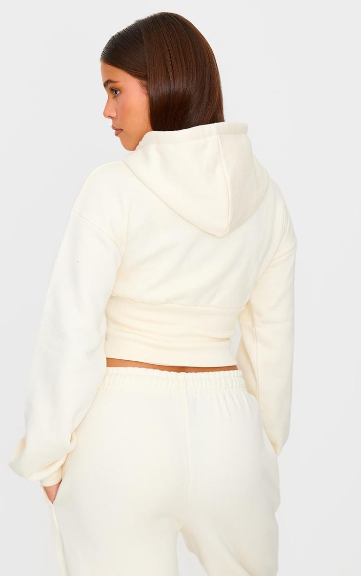 Cream Cinched Waist Cropped Zip Up Hoodie Product Image