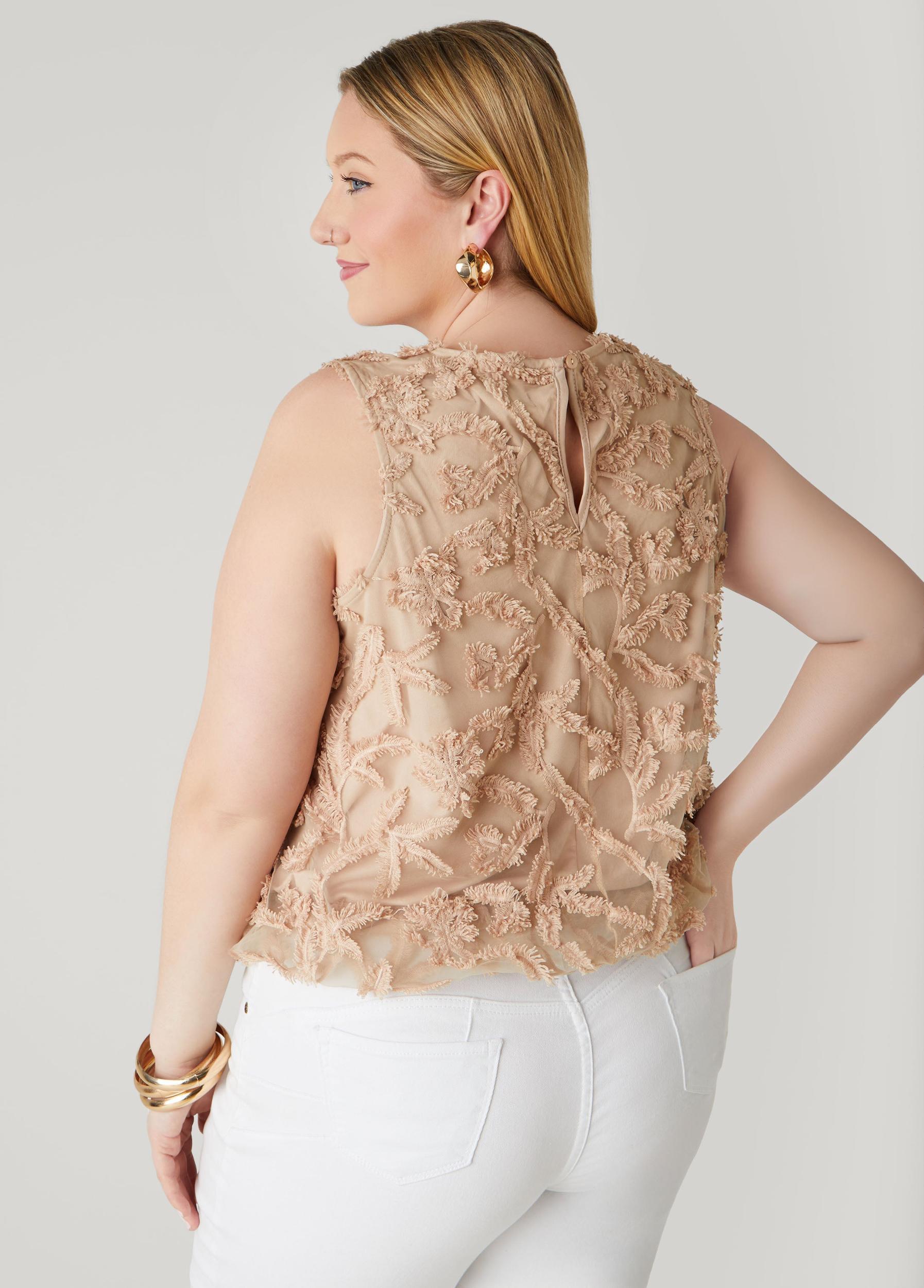 Plus Size Embroidered Mesh Bubble Top Ashley Stewart Product Image