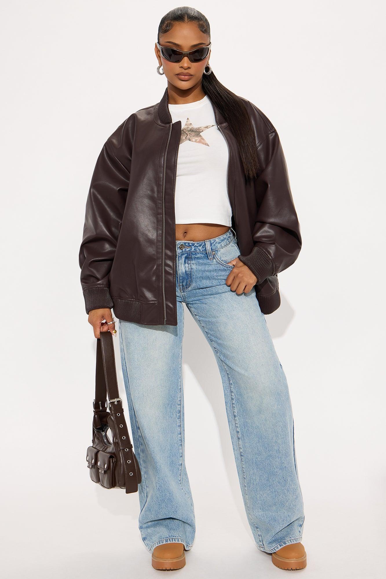 Gabrielle Faux Leather Bomber Jacket - Chocolate Female Product Image