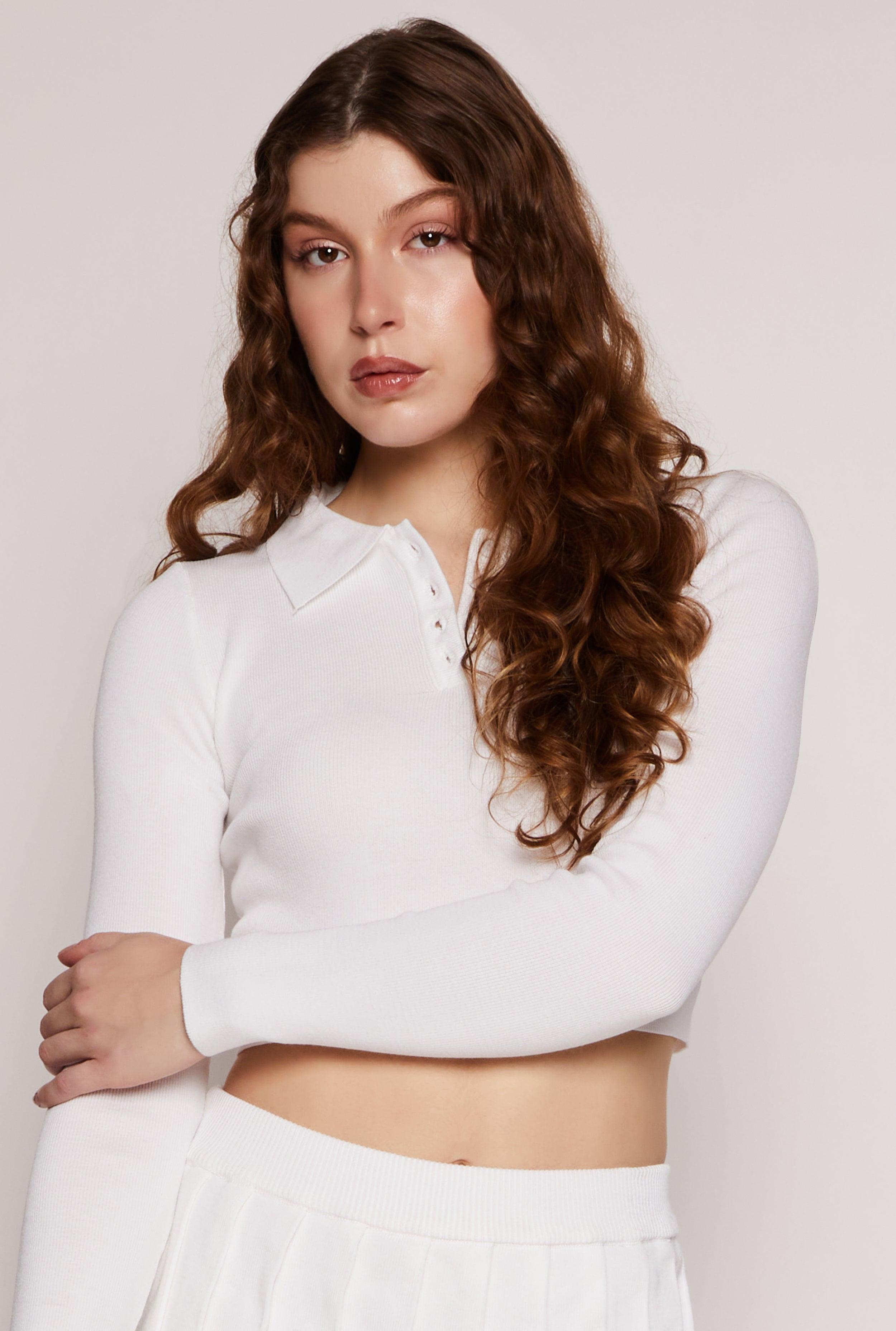 Womens Daisy Long Sleeve Cropped Polo Shirt Product Image