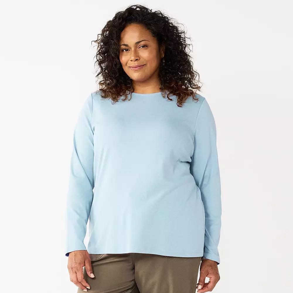 Plus Size Croft & Barrow® Essential Crewneck Long Sleeve Tee, Women's, Size: 3XL, Fresh Air Product Image