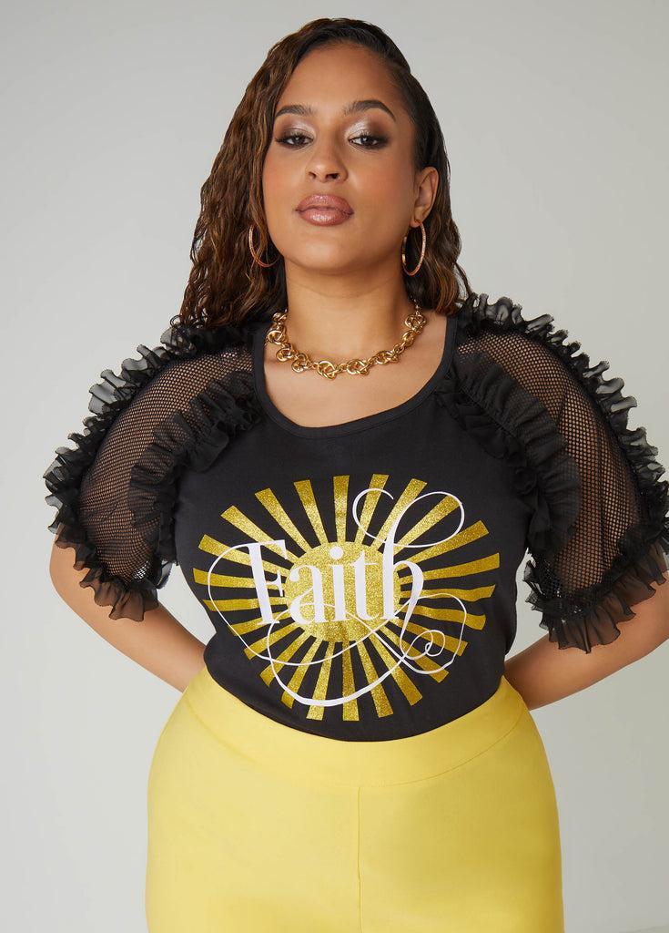 Plus Size Faith Mesh Paneled Graphic Tee Ashley Stewart Product Image