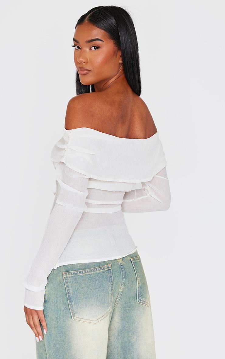 Cream Chiffon Plisse Bardot Long Top Product Image