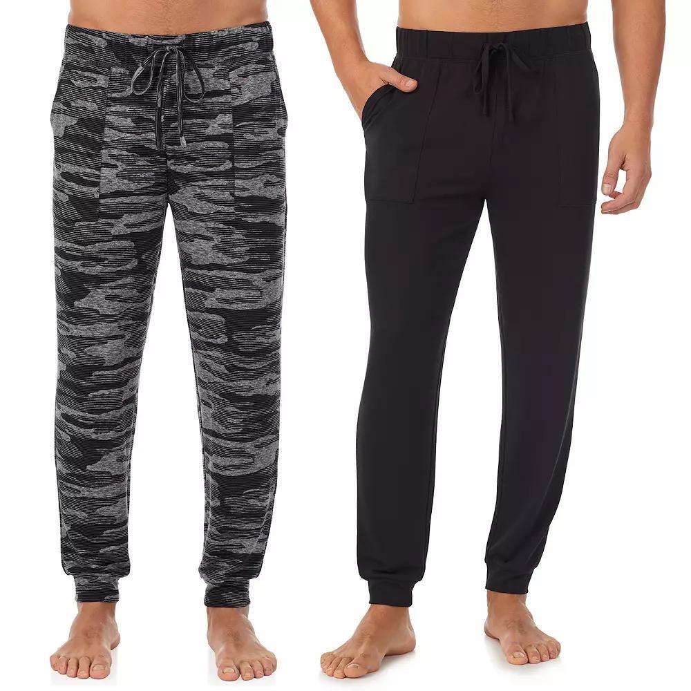 Men's Cuddl Duds® 2-Pack French Terry Cuffed Bottom Pajama Pants Set, Size: Small, Black Gray Camo Product Image