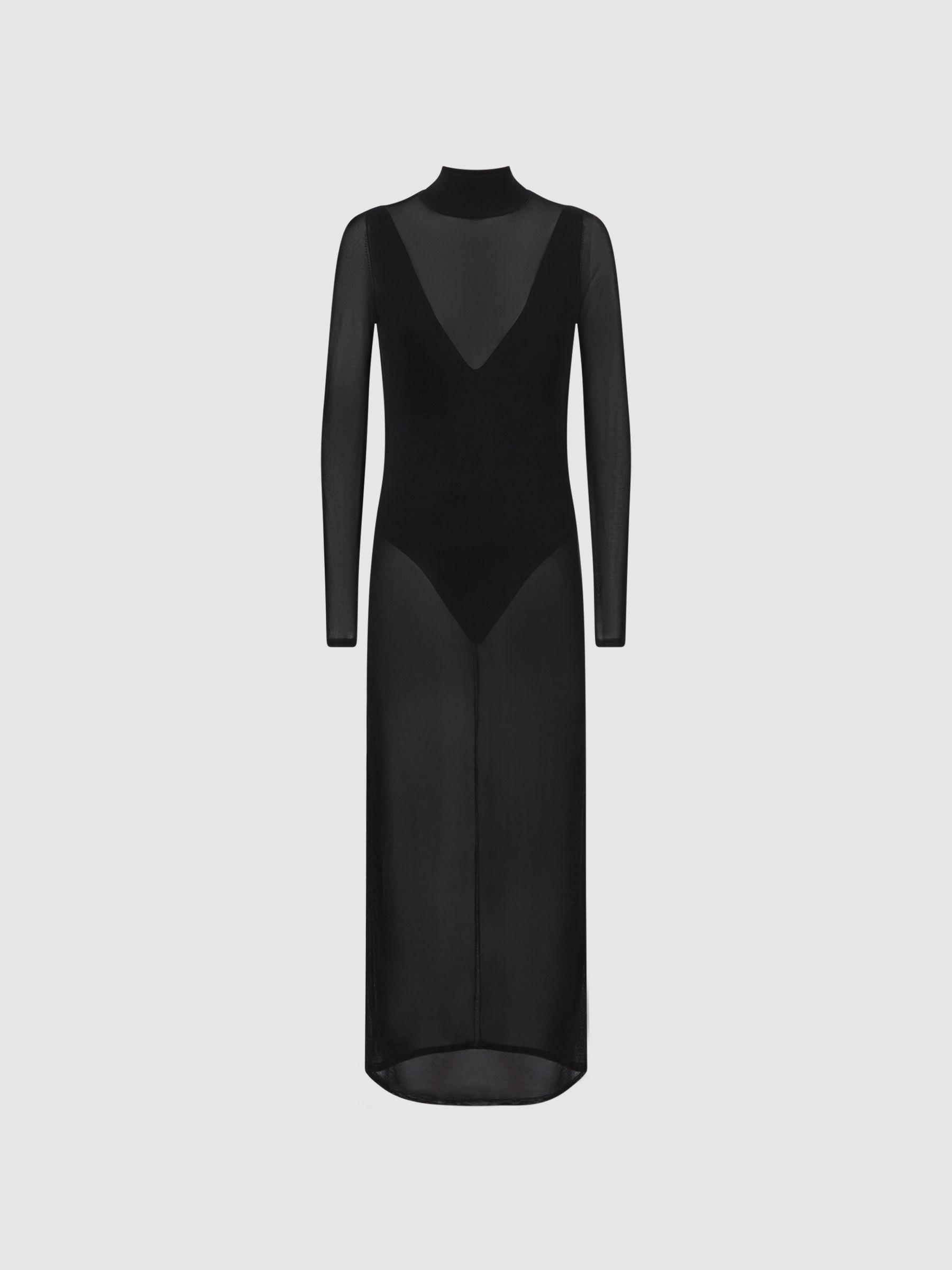 Sheer Knitted Maxi Dress in Black Product Image