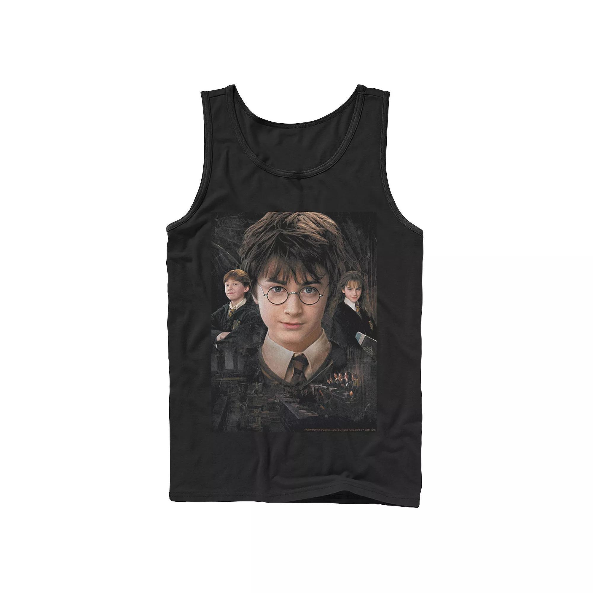 Men's Harry Potter Chamber Of Secrets Harry Ron Hermione Poster Graphic Tank Top, Size: XL, Black Product Image