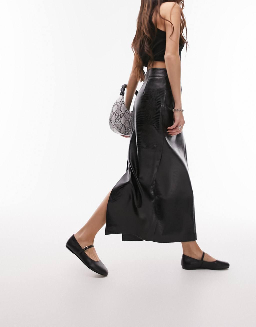 Topshop leather look midi skirt Product Image