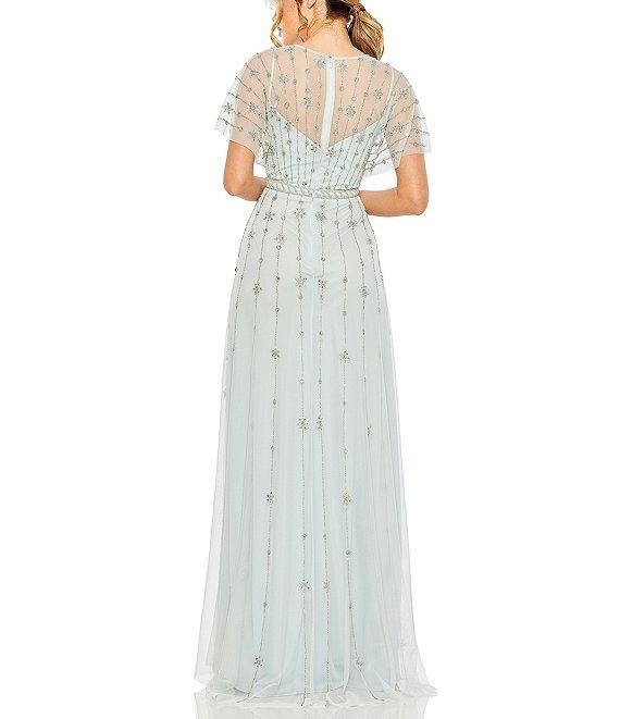 Mac Duggal Beaded V-Neck Short Flutter Sleeve A-Line Gown Product Image