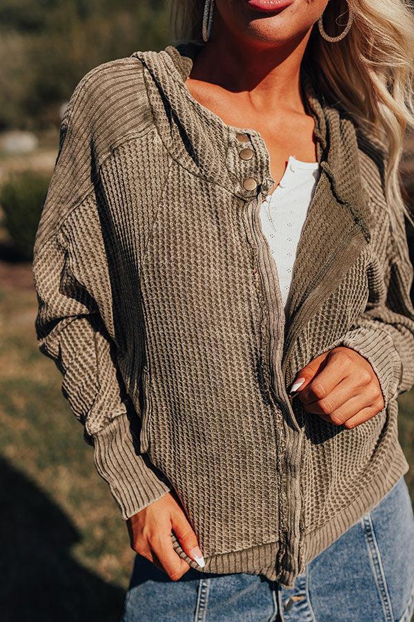 Autumn Vibes Waffle Knit Jacket In Olive Product Image