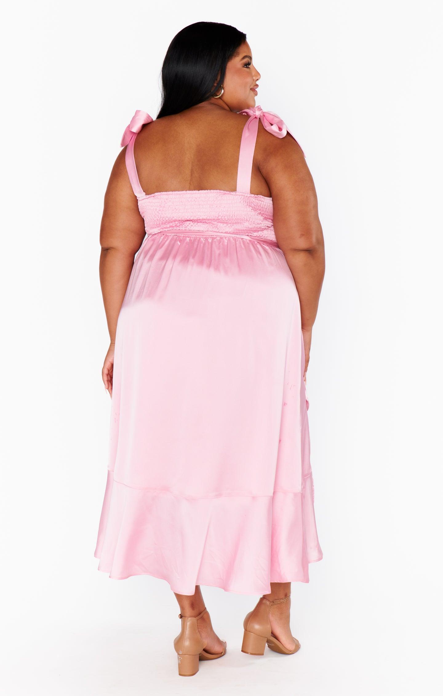 Garden Midi Dress ~ Light Pink Luxe Satin Product Image