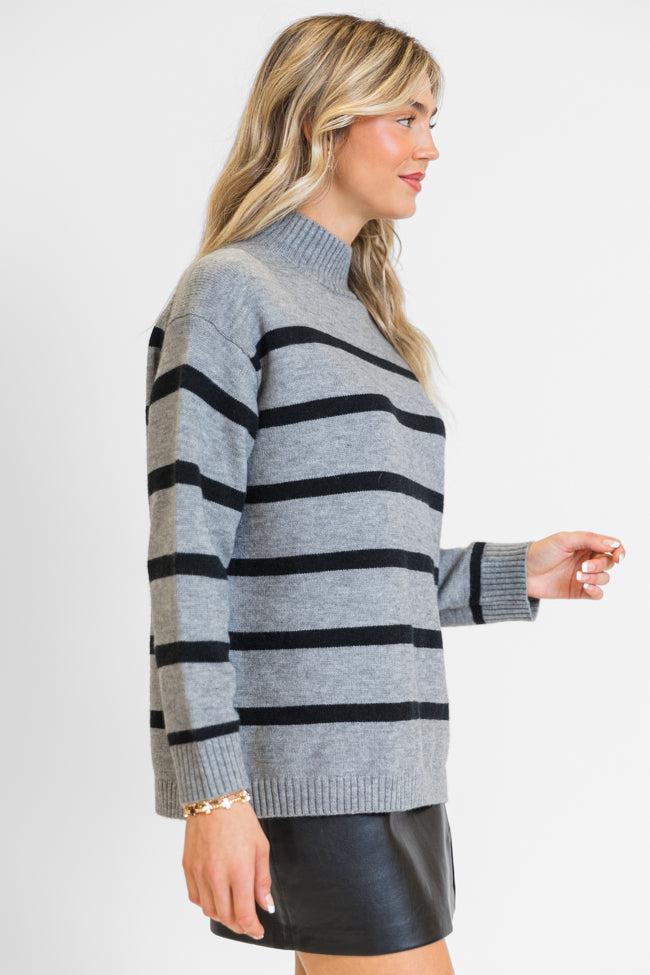 Where I'm Going Charcoal Oversized Stripe Turtleneck Sweater Product Image