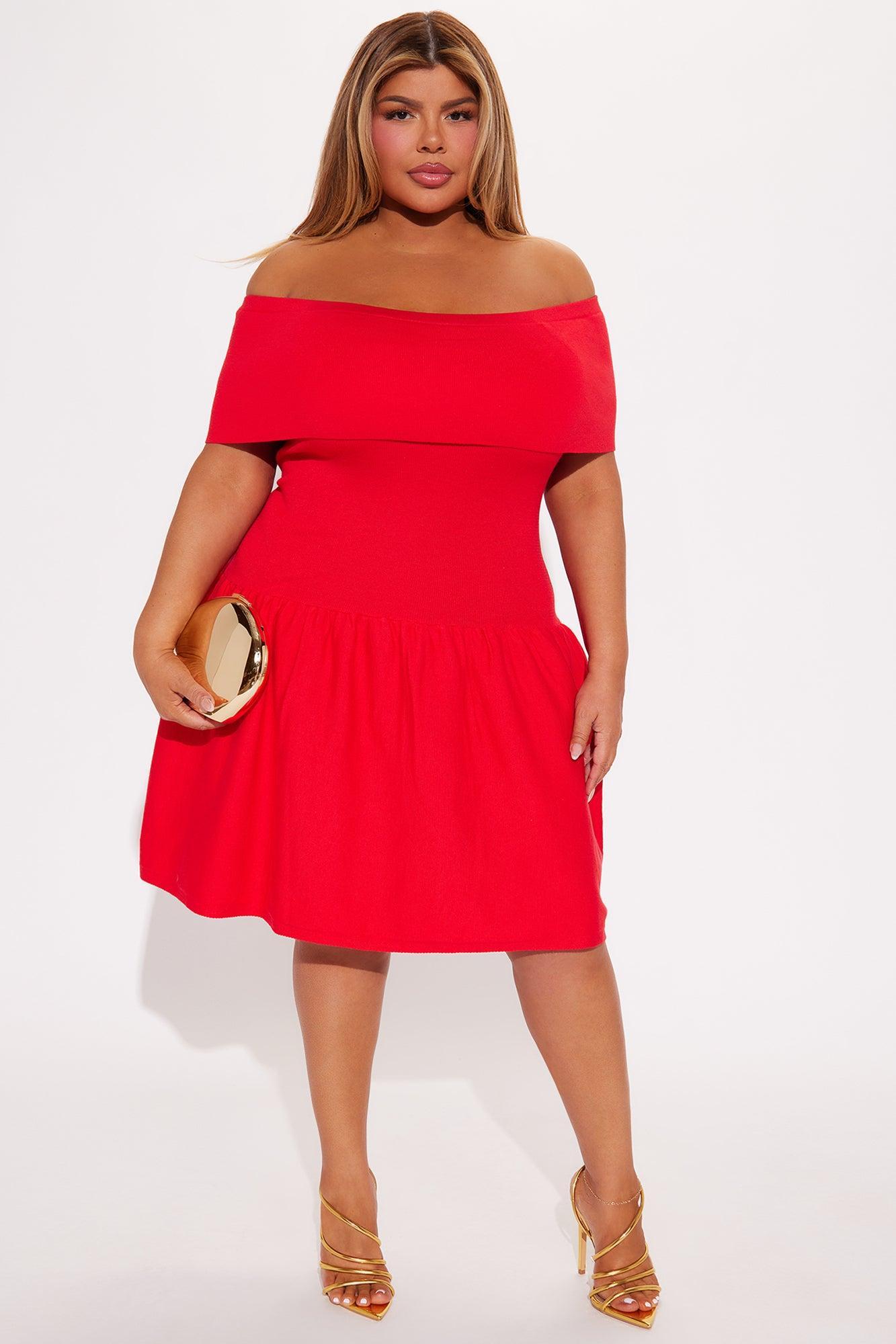 Daisy Off Shoulder Mini Dress - Red Product Image