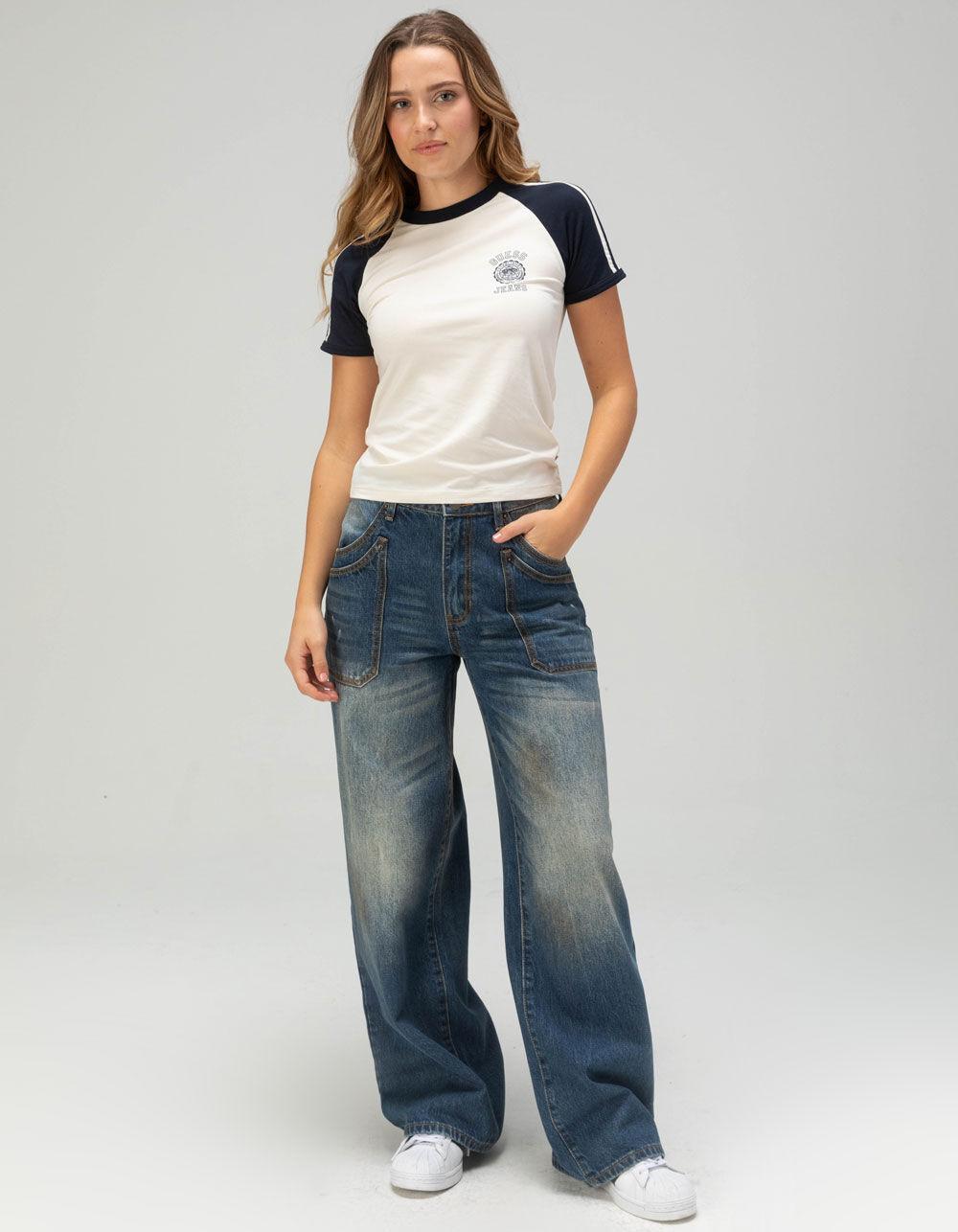 GUESS JEANS Stripes Womens Slim Fit Tee - WHITE COMBO Product Image