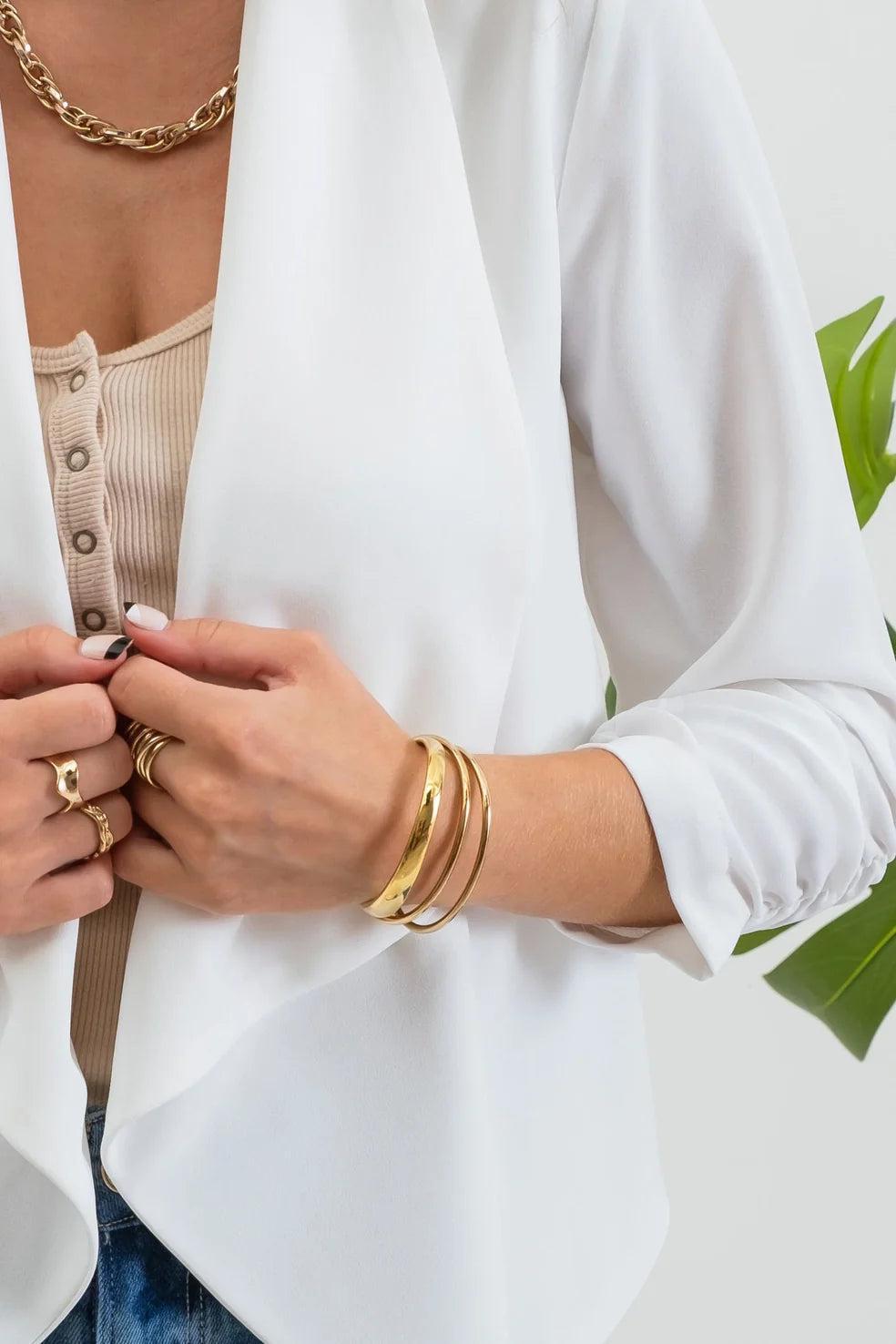 Off White 3/4 Rouched Sleeve Blazer Product Image