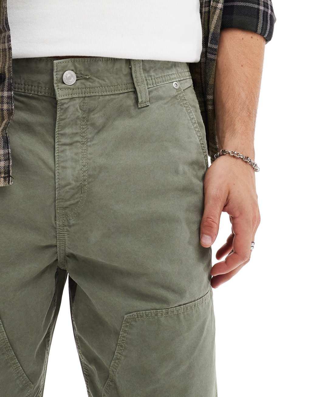 River Island relaxed fit workwear pants in green Product Image