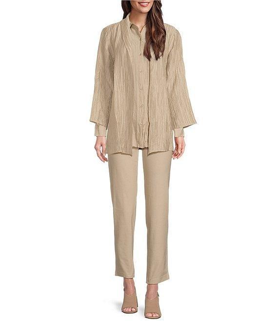 Eileen Fisher Crinkle Shimmer High Collar Bracelet Sleeve Open Front Jacket Product Image