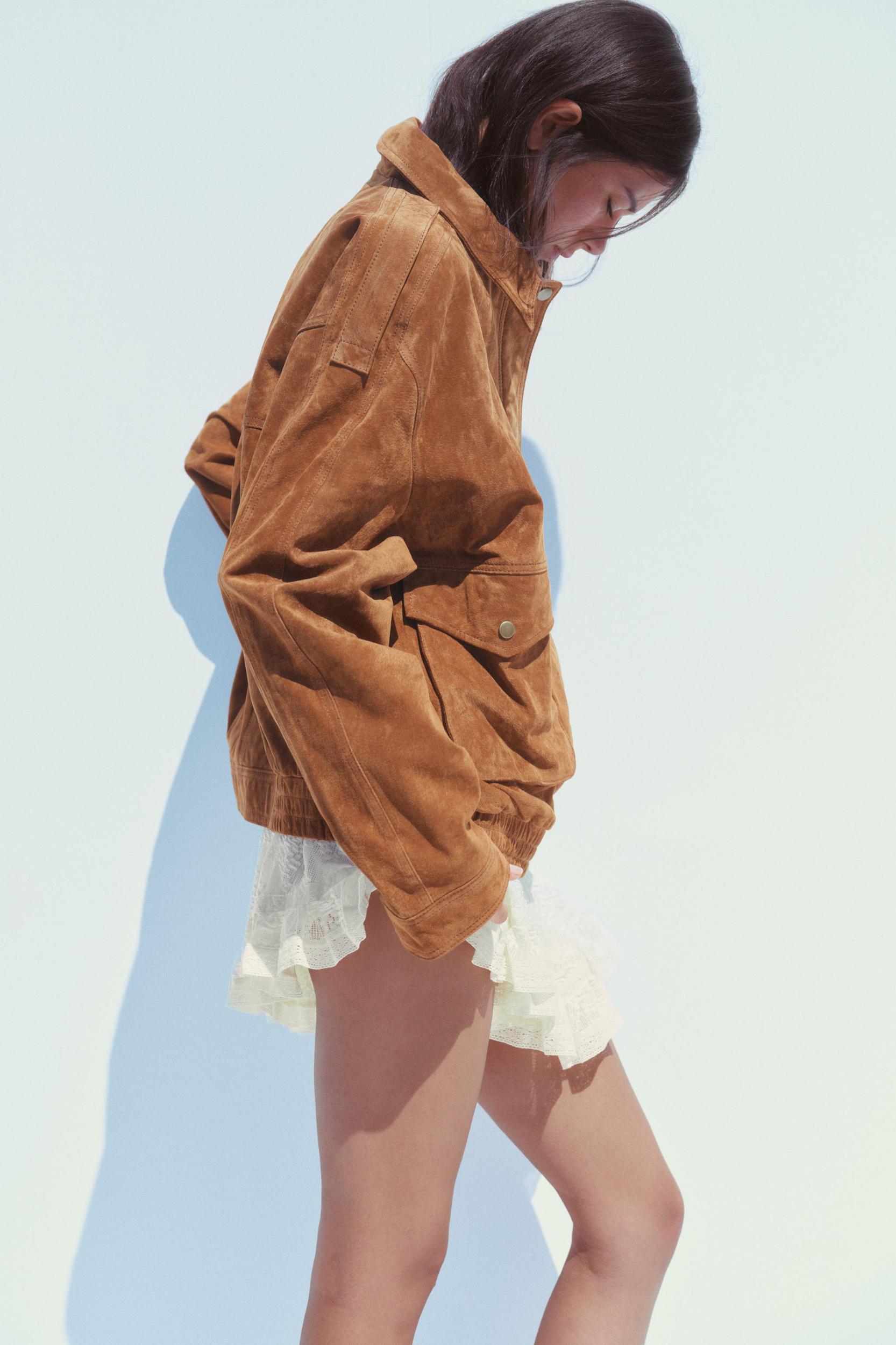 100% SUEDE BOMBER JACKET WITH POCKETS Product Image