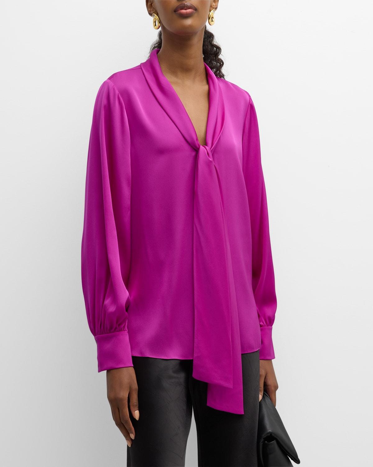 Ella Tie-Neck Silk Blouse Product Image