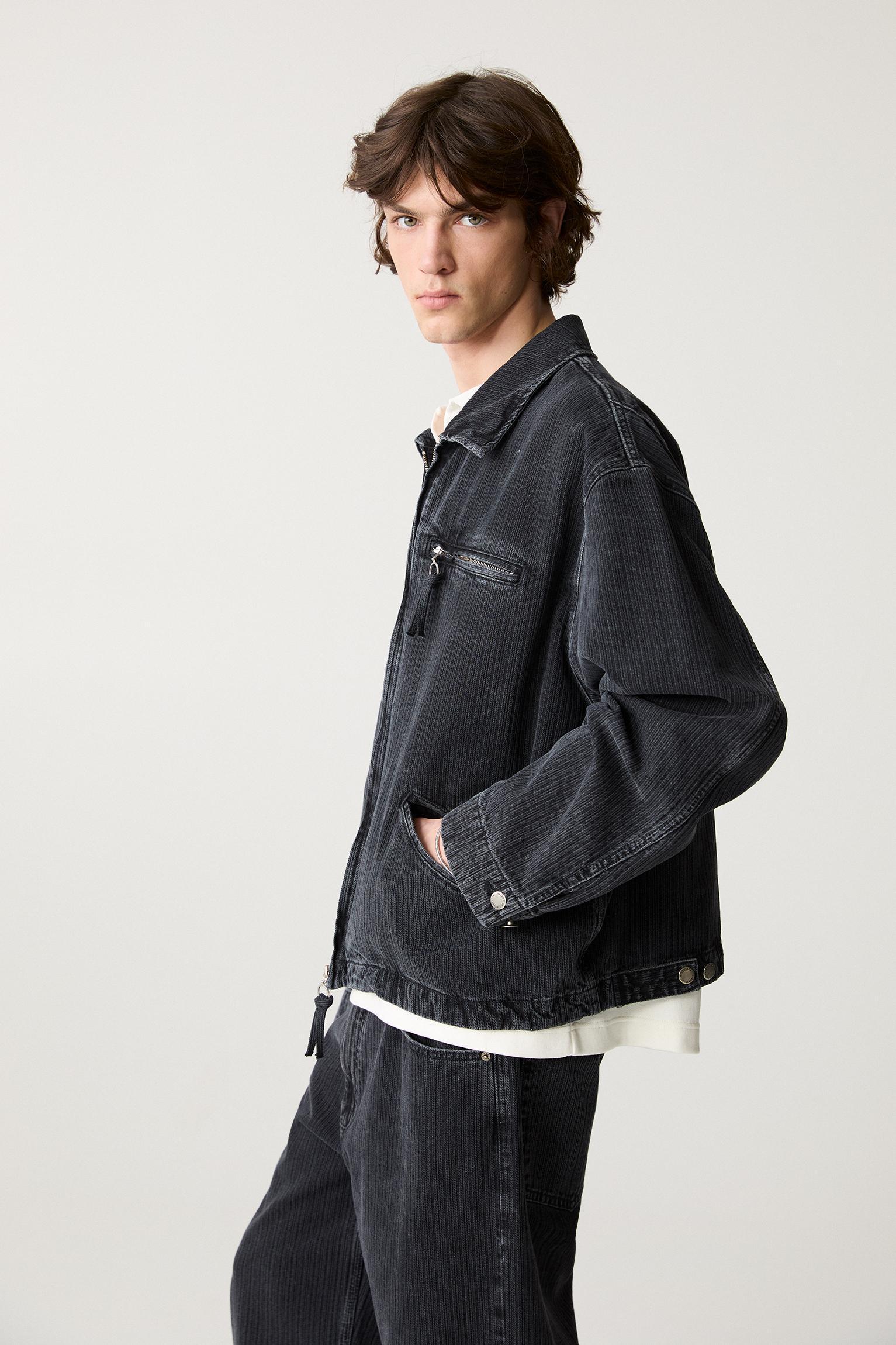 Textured denim jacket Product Image