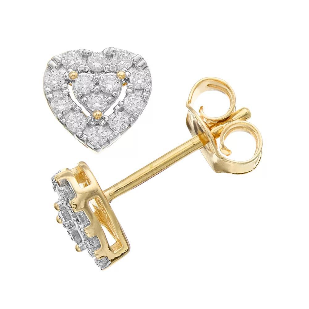 Diamond Brilliance 1/4 Carat T.W. Lab-Created Diamond Heart Earrings, Women's, Yellow Tone Product Image