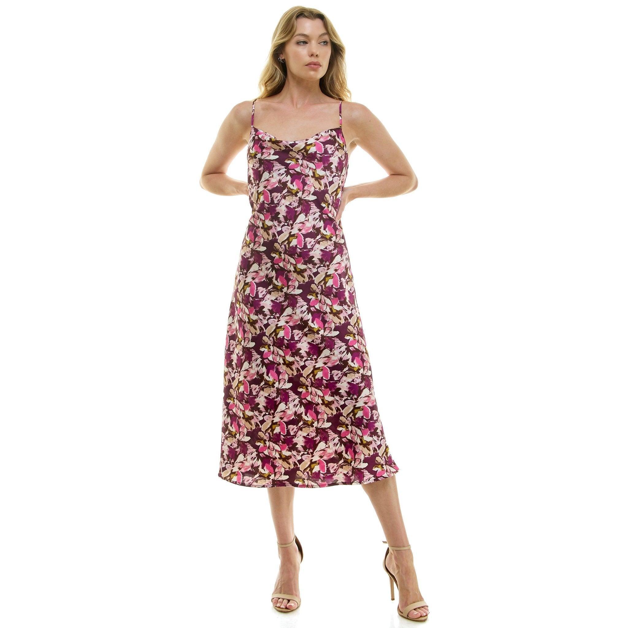 Plum Cowl Neck Midi Slip Dress Product Image