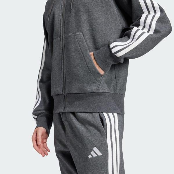 Men's adidas Essentials 3-Stripes Fleece Sportswear Zip Front Hoodie, Size: Small, Pure Ruby Black Product Image