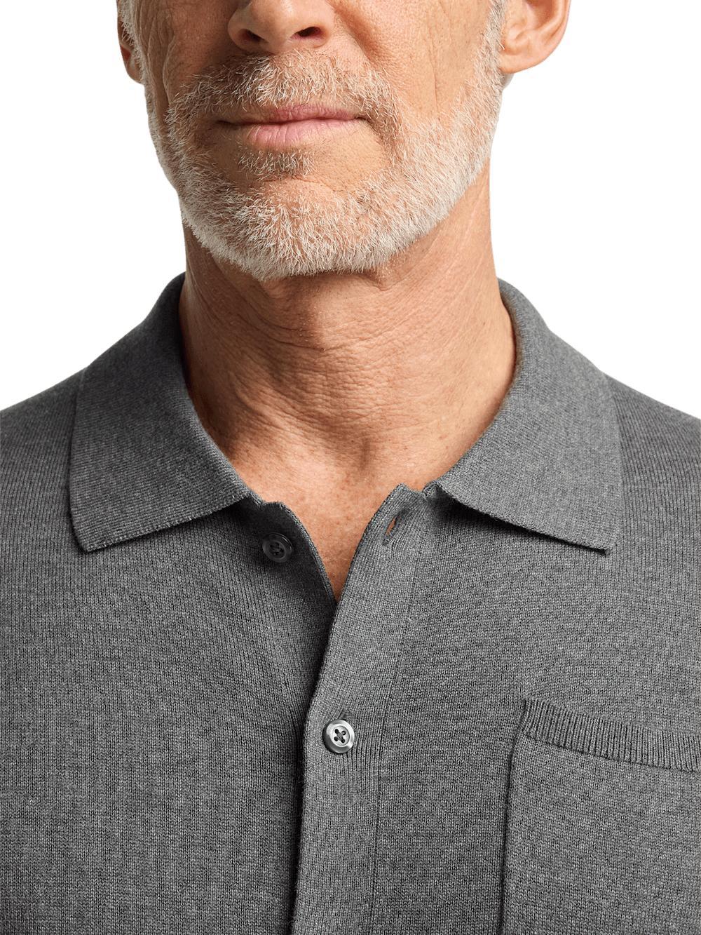 Supima Cotton Button Front Polo - Medium Grey Product Image
