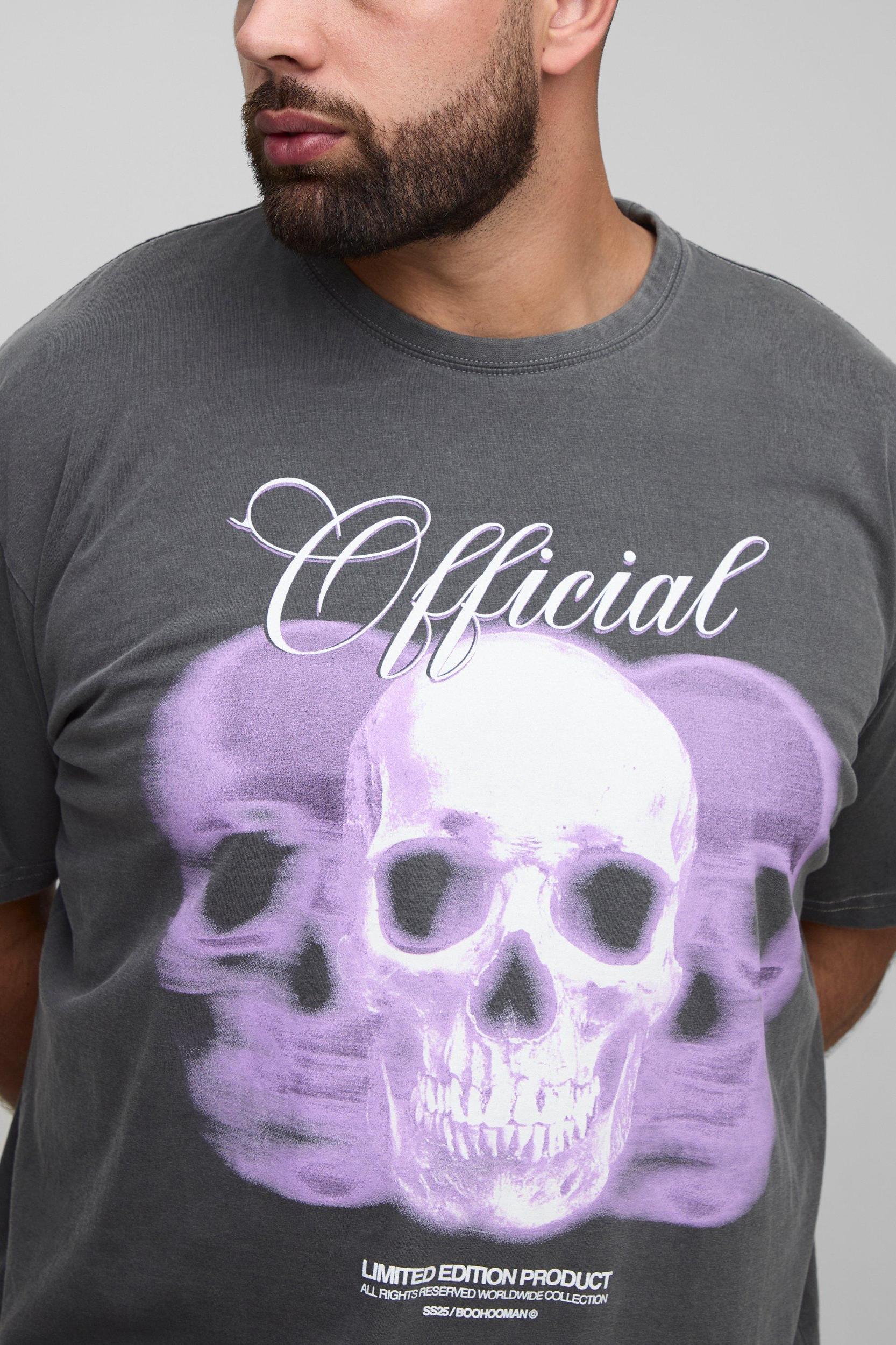 Plus Oversized Washed Official Skull Print T-Shirt | boohooMAN USA Product Image