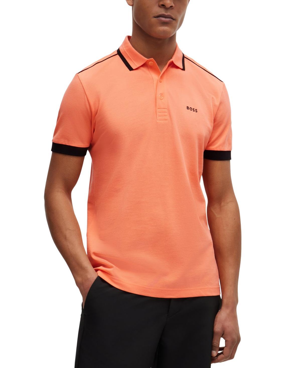 HUGO BOSS Logo-print Cotton Polo Shirt In Open Red Product Image