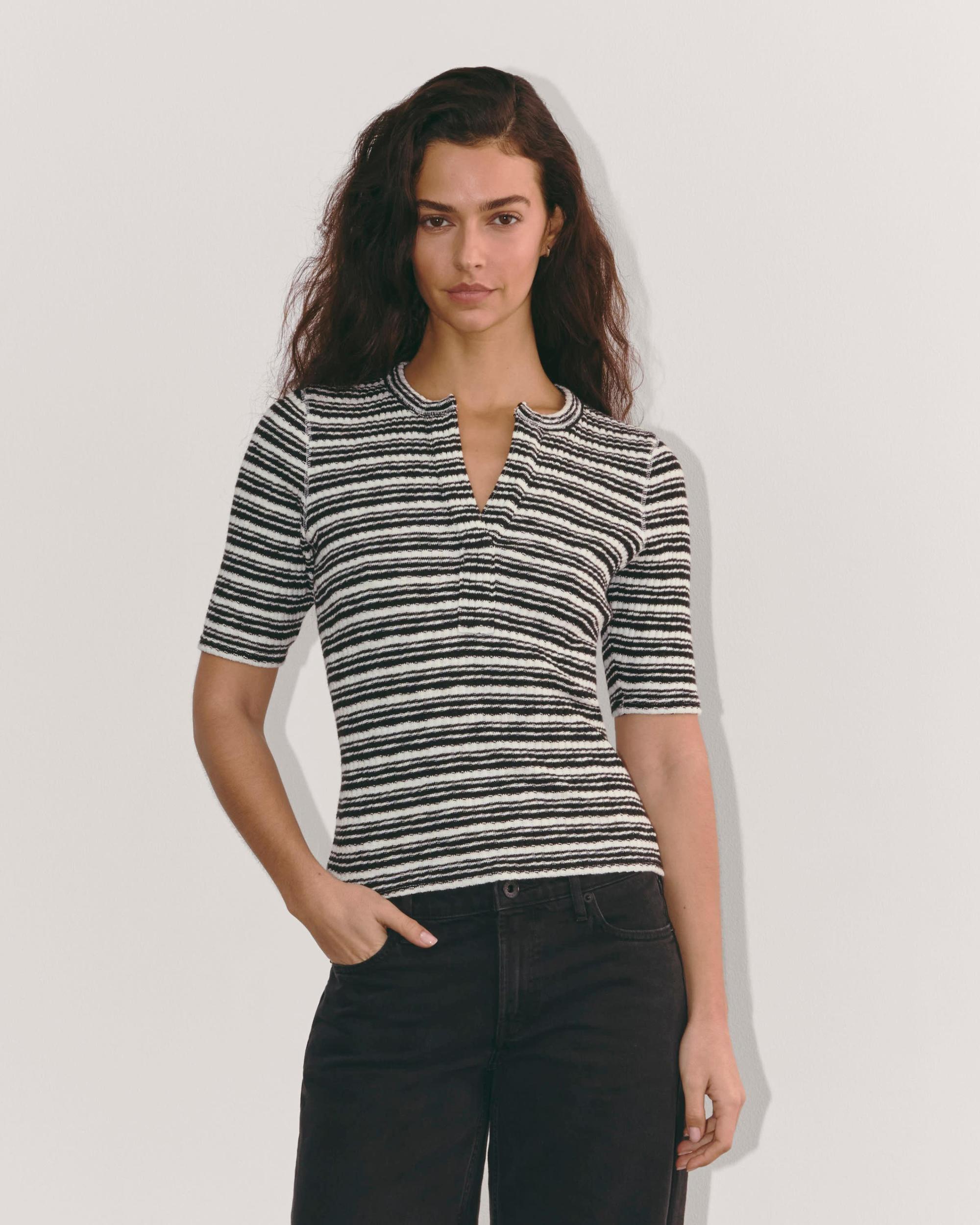The Rib-Knit Short-Sleeve Henley Product Image