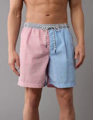 AE Colorblock Striped Flex 7" Swim Trunk Product Image