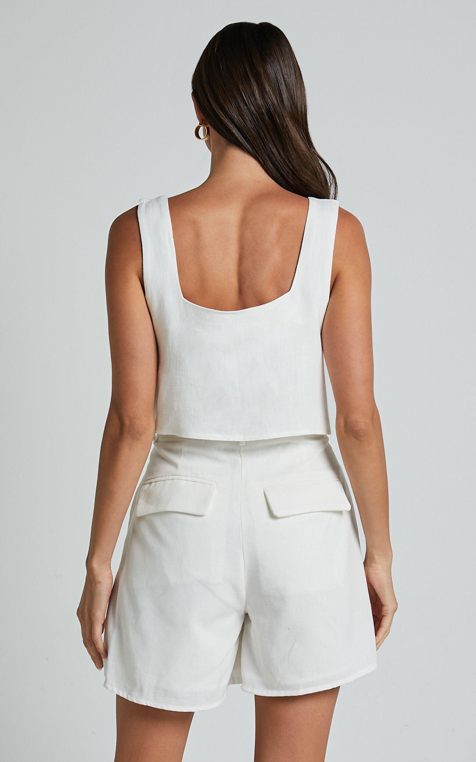 Jhovie Top - Linen Crop Top in White Product Image