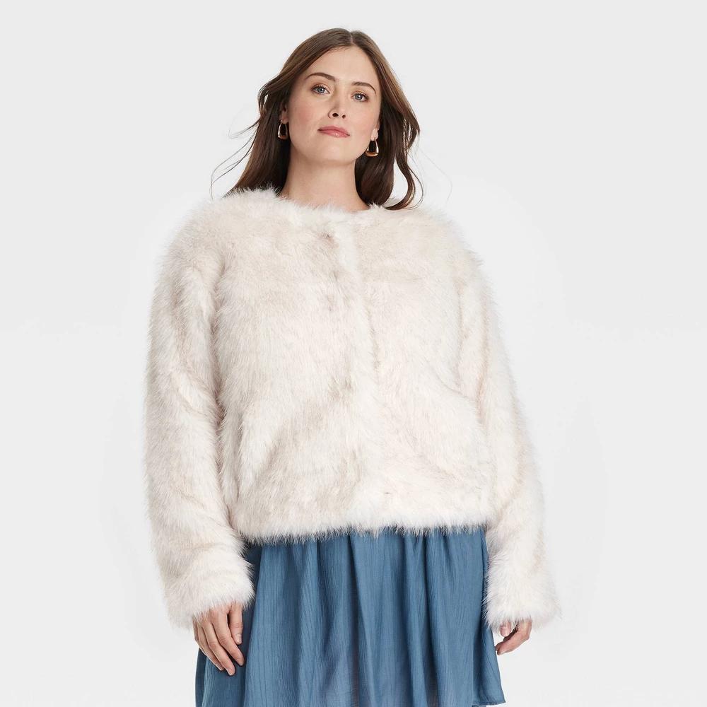 Womens Faux Fur Jacket - Universal Thread Cream Product Image