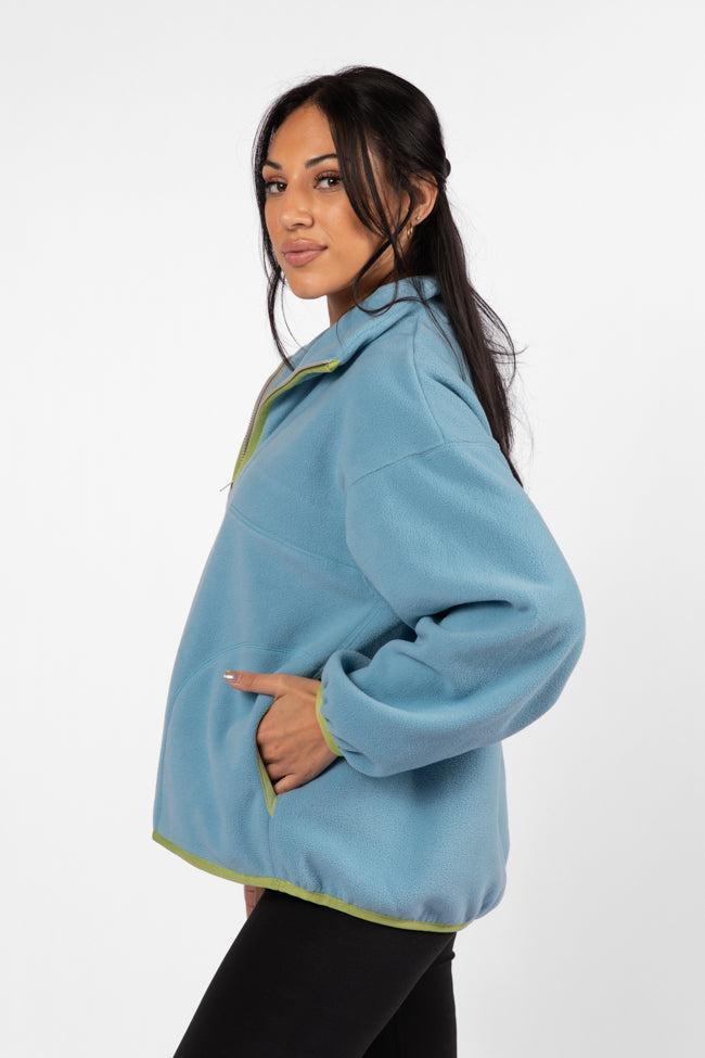 Outside The Box Blue Contrast Trim Fleece Pullover FINAL SALE Product Image