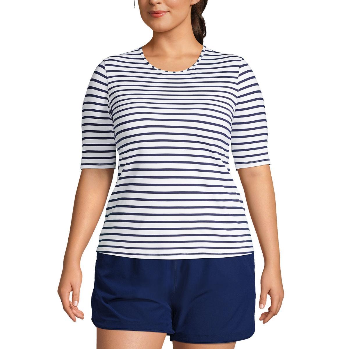 Womens Lands End UPF 50 Elbow-Sleeve Rash Guard Swim Tee Product Image