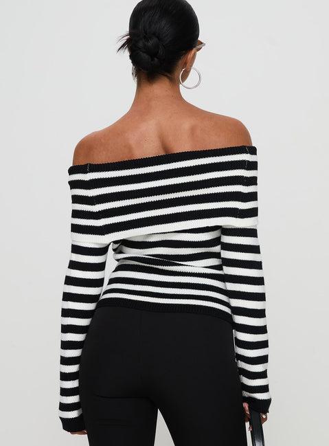 Danyel Off The Shoulder Sweater Black / White Stripe Product Image
