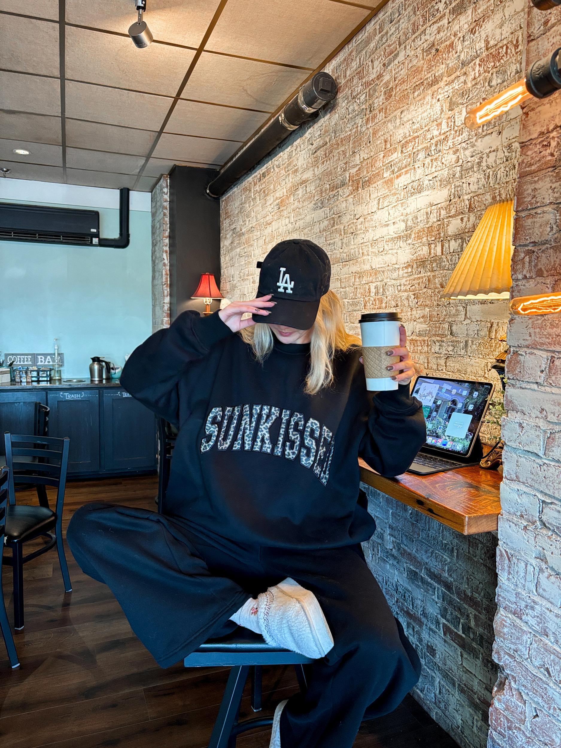 Black Basic Blank Flare Sweatpants Product Image