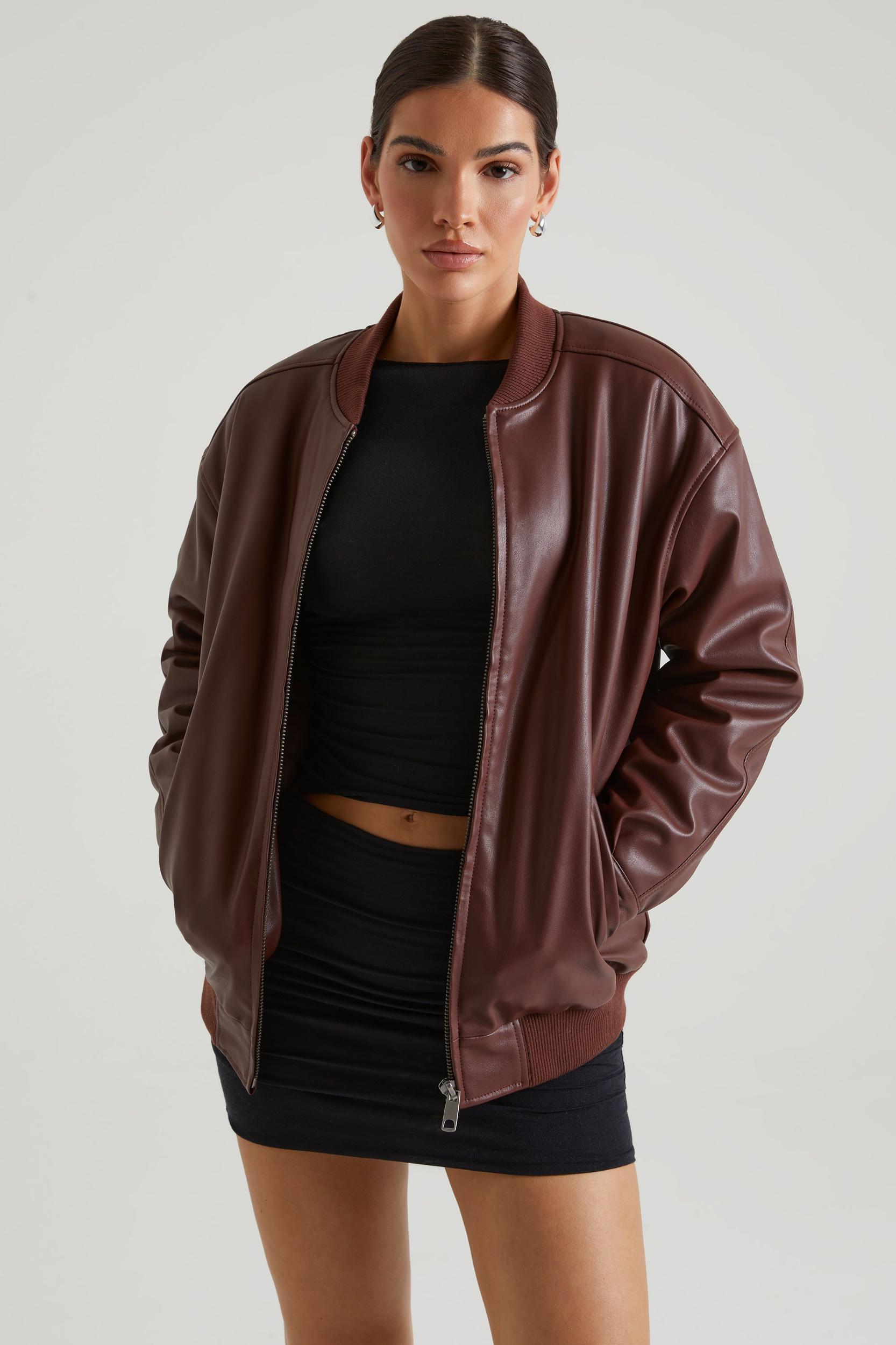 Faux Leather Jacket in Brown Product Image