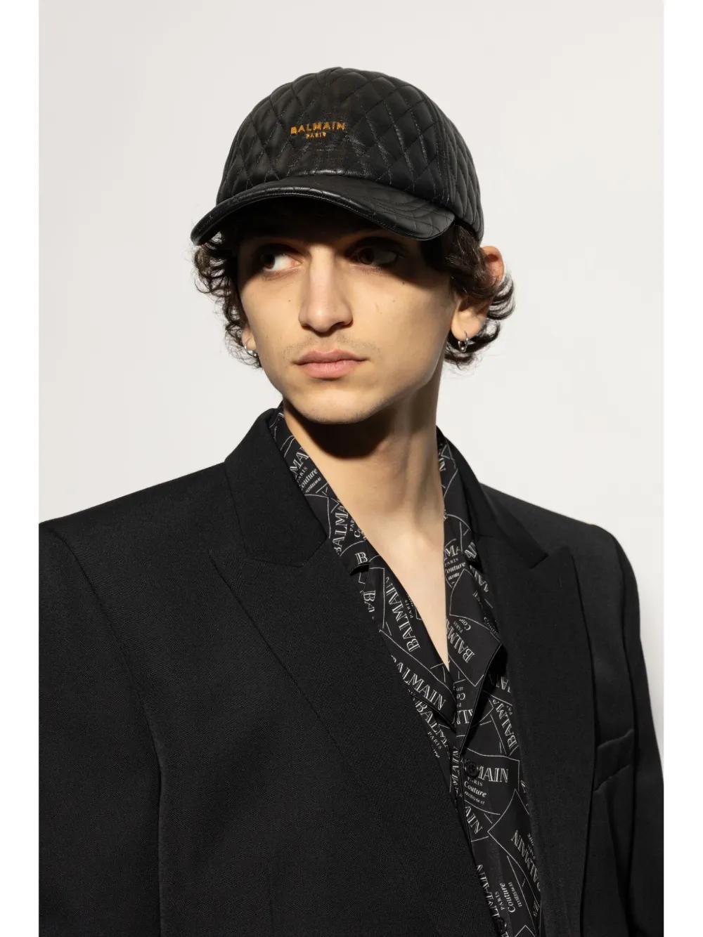 BALMAIN Logo Plaque Quilted Cap In Black Product Image