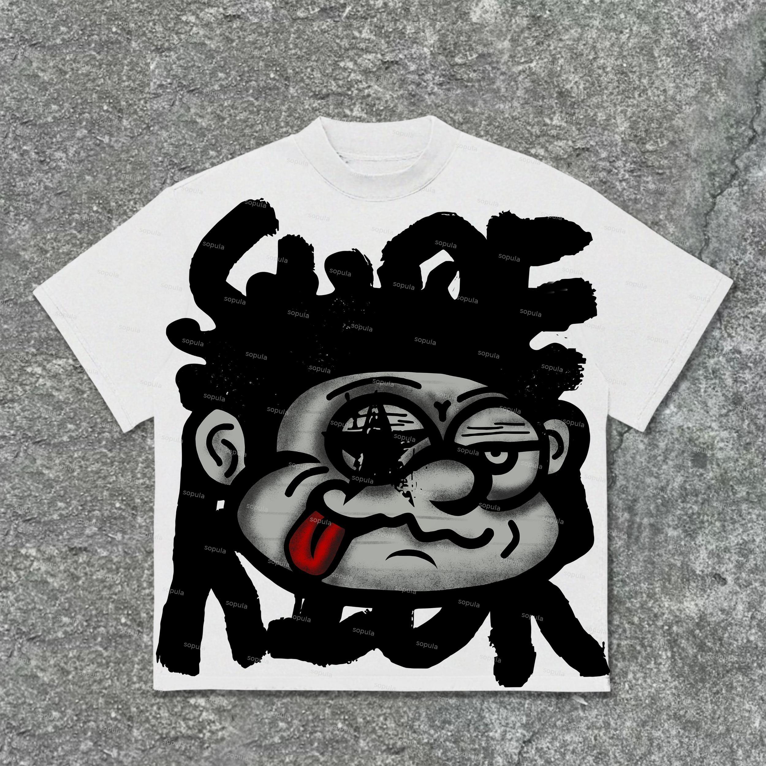 Vintage Big Face Graphic Cotton T-Shirt Product Image